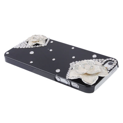 3D Flower Pattern Diamond Encrusted Plastic Case for iPhone 5 & 5s & SE (White)