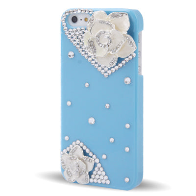 3D Flower Pattern Diamond Encrusted Plastic Case for iPhone 5 & 5s & SE