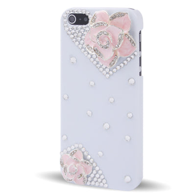 3D Flower Pattern Diamond Encrusted Plastic Case for iPhone 5 & 5s & SE