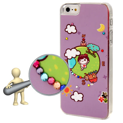 Green Earth Pattern Diamond Encrusted Pasting Skin Transparent Plastic Case for iPhone 5 & 5s & SE