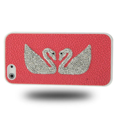 2-swan Pattern Diamond Style Cobblestone Texture Detachable Plastic Case for iPhone 5 & 5s & SE