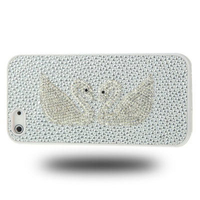 2-swan Pattern Diamond Style Cobblestone Texture Detachable Plastic Case for iPhone 5 & 5s & SE