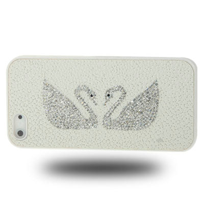 2-swan Pattern Diamond Style Cobblestone Texture Detachable Plastic Case for iPhone 5 & 5s & SE