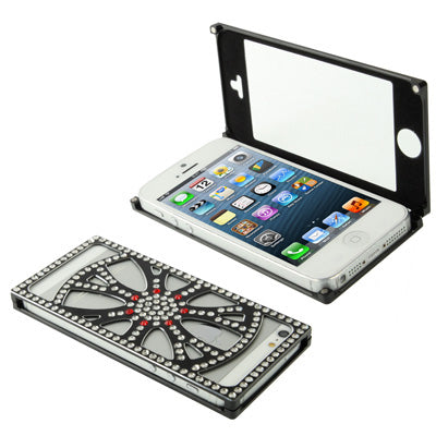 Diamond Encrusted Magnetic Horizontal Flip Hollow Aluminum Case for iPhone 5 & 5s & SE (Black)