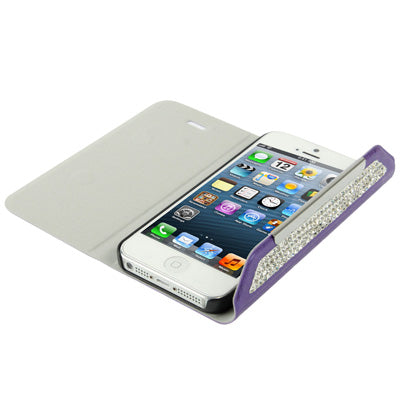 Wallet Style Diamond Encrusted Roots Texture Horizontal Flip Leather Case for iPhone 5 & 5s & SE & SE