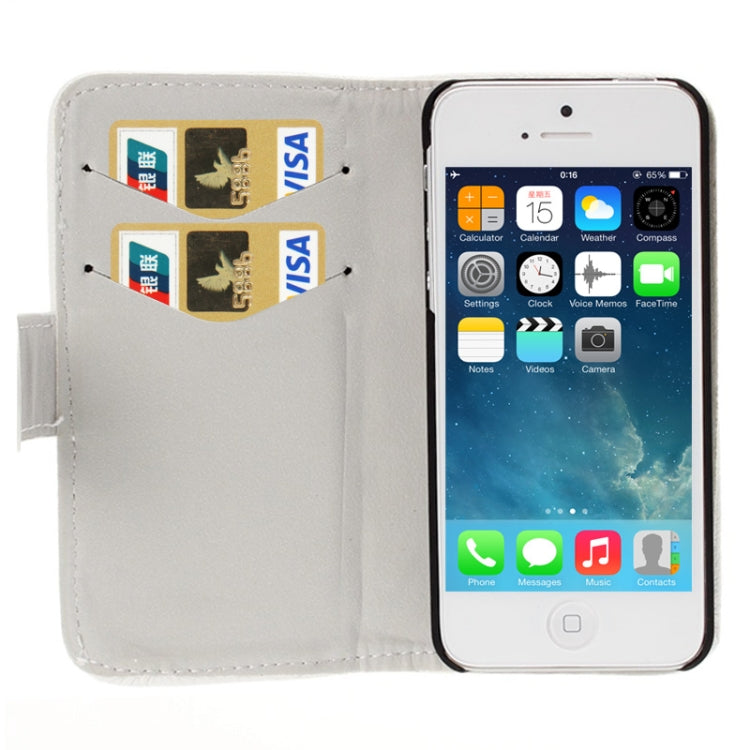 DIY 3D Swan Diamond Encrusted Leather Case with Credit Card Slots & Holder for iPhone 5 & 5s & SE & SE (White)