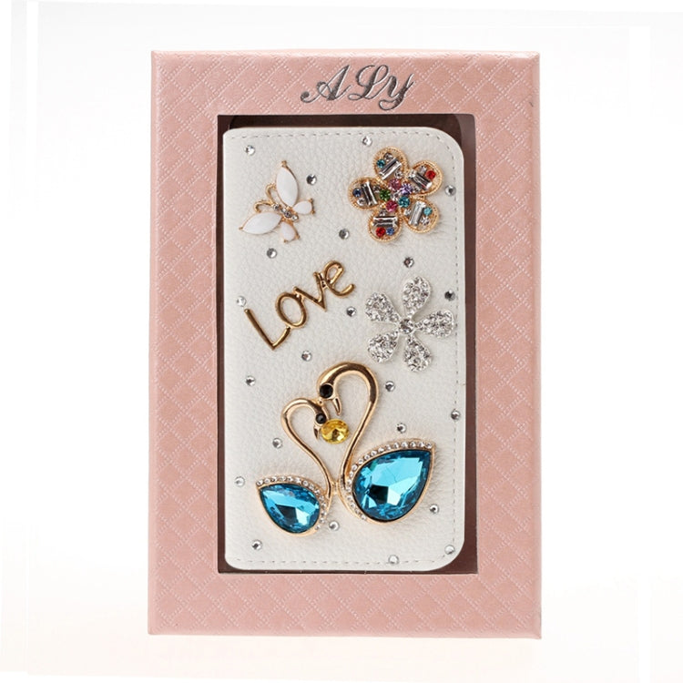DIY 3D Swan Diamond Encrusted Leather Case with Credit Card Slots & Holder for iPhone 5 & 5s & SE & SE (White)