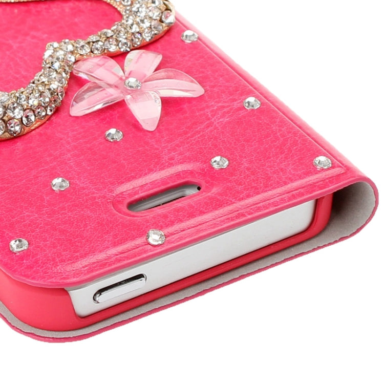 DIY 3D Heart Diamond Encrusted Leather Case with Credit Card Slot for iPhone 5 & 5s & SE & SE (Magenta)