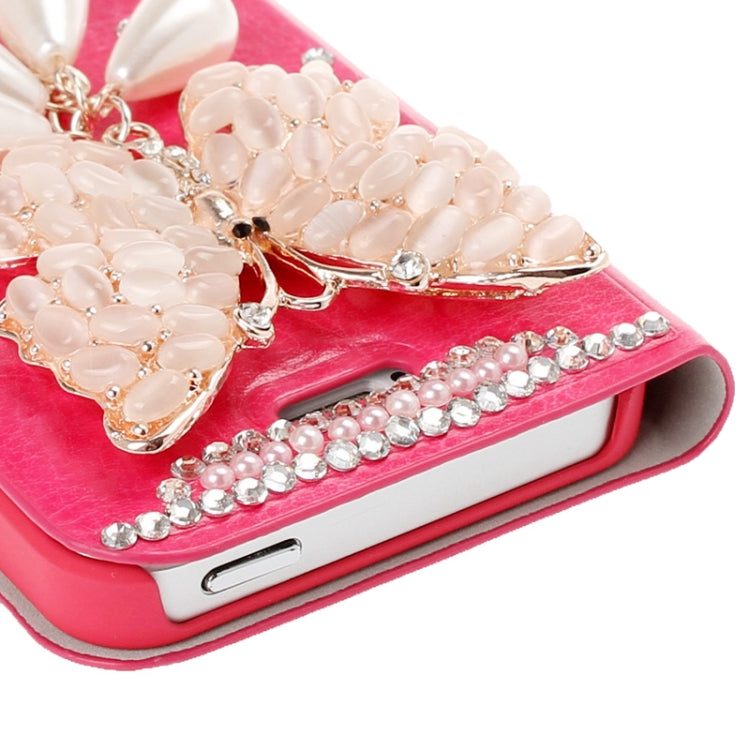 DIY 3D Butterfly Diamond Encrusted Leather Case with Credit Card Slot for iPhone 5 & 5s & SE & SE (Magenta)