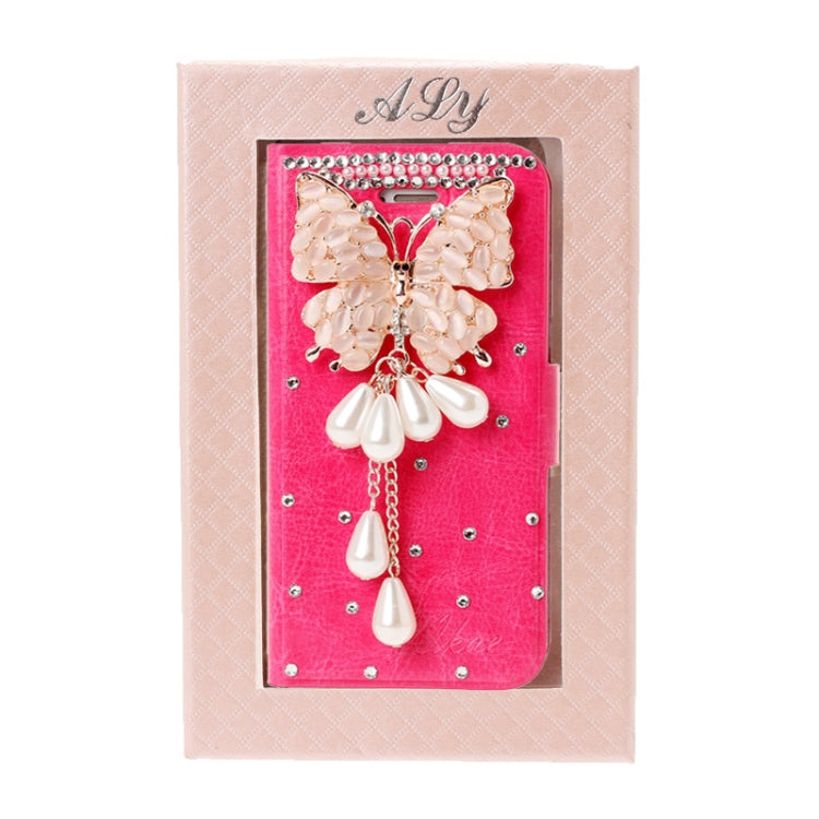 DIY 3D Butterfly Diamond Encrusted Leather Case with Credit Card Slot for iPhone 5 & 5s & SE & SE (Magenta)