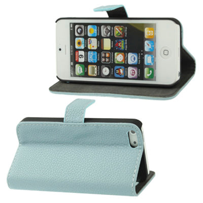 Litchi Texture Horizontal Holder Leather Case for iPhone 5 & 5s & SE & SE  (Baby Blue)