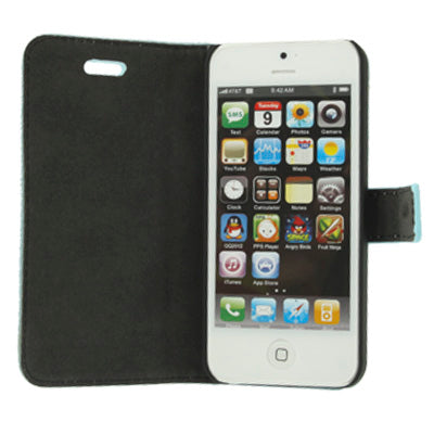 Litchi Texture Horizontal Holder Leather Case for iPhone 5 & 5s & SE & SE  (Baby Blue)