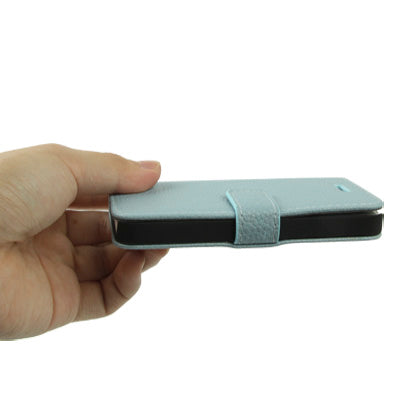 Litchi Texture Horizontal Holder Leather Case for iPhone 5 & 5s & SE & SE  (Baby Blue)