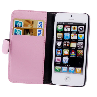 Litchi Texture Leather Case with Credit Card Slots & Holder for iPhone 5