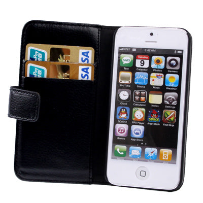 Litchi Texture Leather Case with Credit Card Slots & Holder for iPhone 5