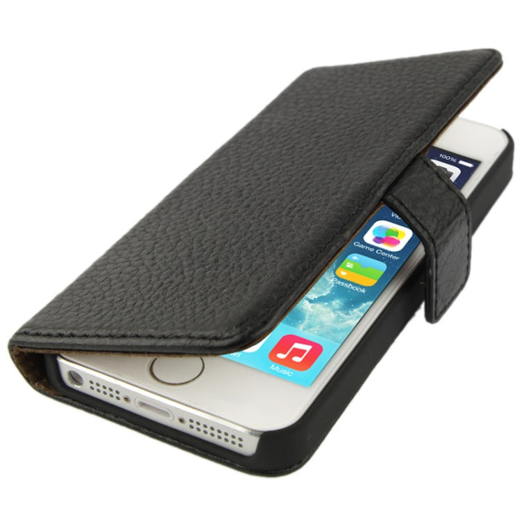 Litchi Texture Flip Top-grain Genuine Leather Case for iPhone 5 & 5s & SE & SE