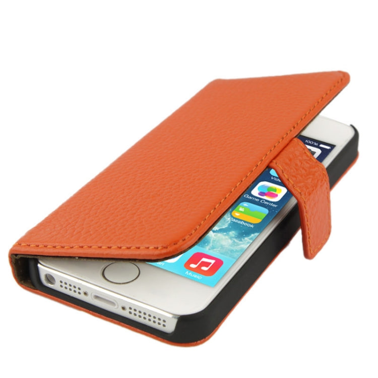 Litchi Texture Flip Top-grain Genuine Leather Case for iPhone 5 & 5s & SE & SE