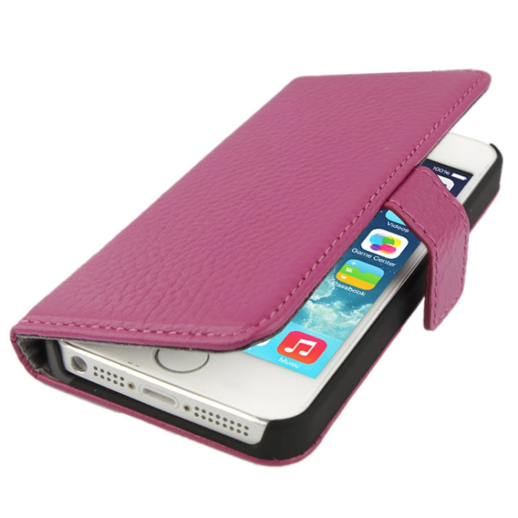 Litchi Texture Flip Top-grain Genuine Leather Case for iPhone 5 & 5s & SE & SE