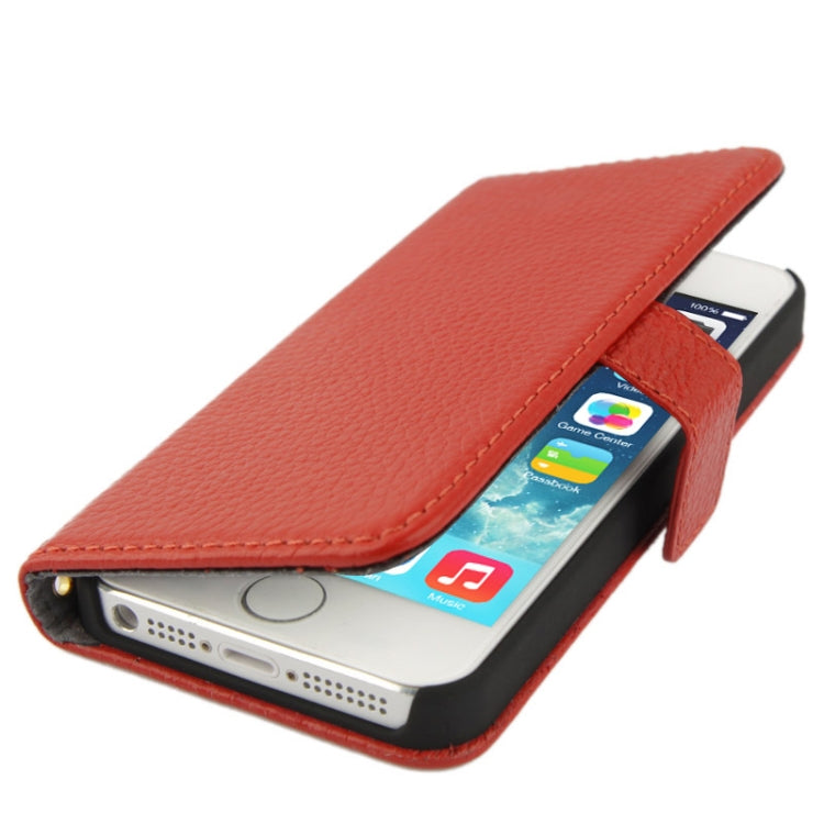 Litchi Texture Flip Top-grain Genuine Leather Case for iPhone 5 & 5s & SE & SE