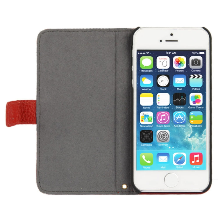 Litchi Texture Flip Top-grain Genuine Leather Case for iPhone 5 & 5s & SE & SE
