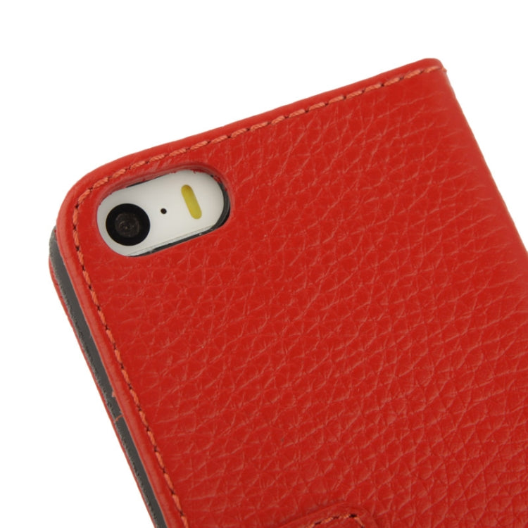 Litchi Texture Flip Top-grain Genuine Leather Case for iPhone 5 & 5s & SE & SE