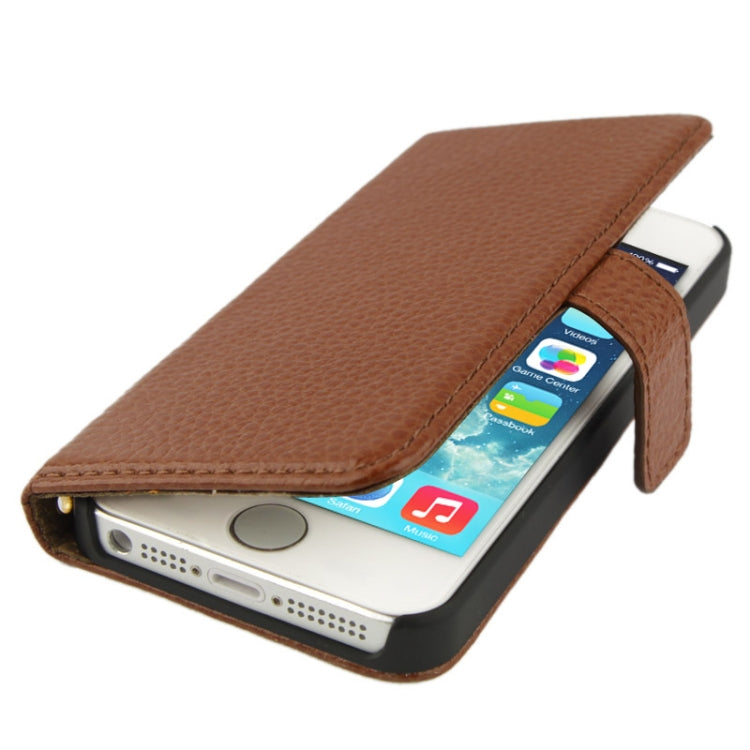 Litchi Texture Flip Top-grain Genuine Leather Case for iPhone 5 & 5s & SE & SE