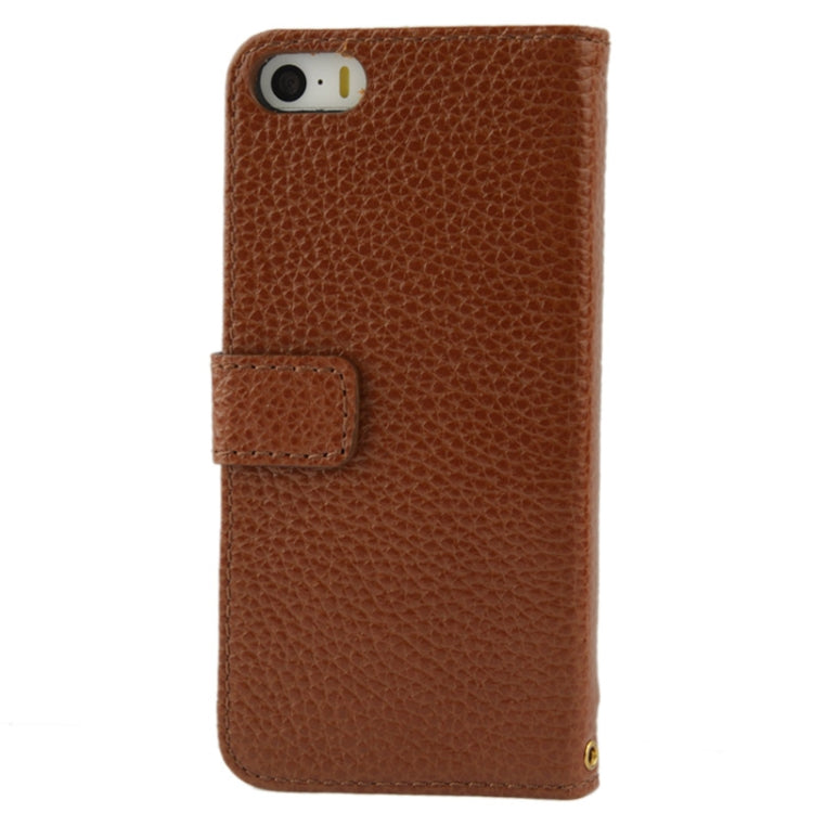 Litchi Texture Flip Top-grain Genuine Leather Case for iPhone 5 & 5s & SE & SE