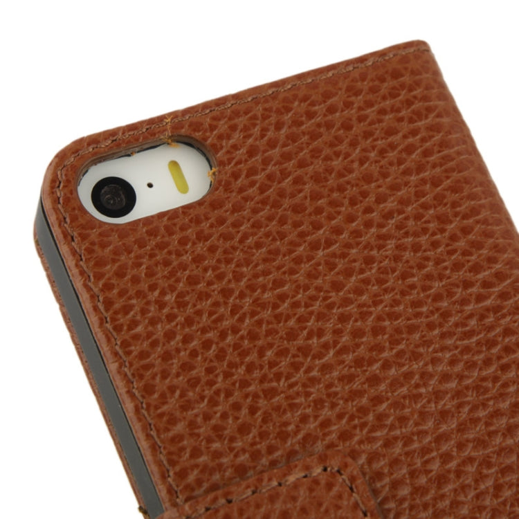 Litchi Texture Flip Top-grain Genuine Leather Case for iPhone 5 & 5s & SE & SE