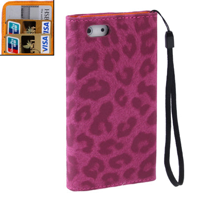 Leopard Texture Leather Case with Credit Card Slot & Lanyard for iPhone 5