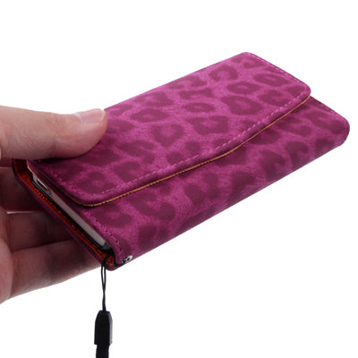 Leopard Texture Leather Case with Credit Card Slot & Lanyard for iPhone 5