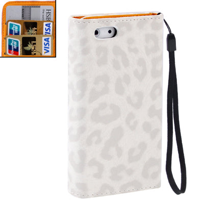 Leopard Texture Leather Case with Credit Card Slot & Lanyard for iPhone 5