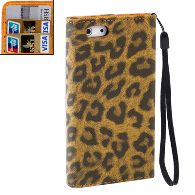 Leopard Texture Leather Case with Credit Card Slot & Lanyard for iPhone 5