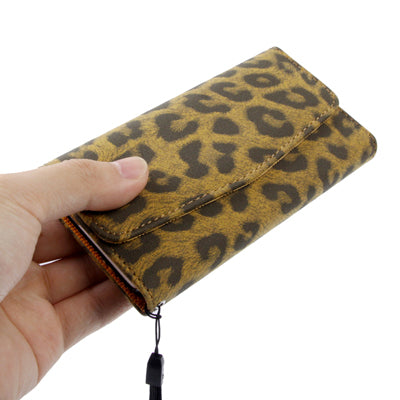 Leopard Texture Leather Case with Credit Card Slot & Lanyard for iPhone 5