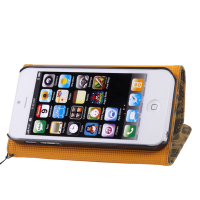 Leopard Texture Leather Case with Credit Card Slot & Lanyard for iPhone 5