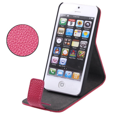 Litchi Texture Leather Case with Holder for iPhone 5 & 5s & SE & SE (Magenta)