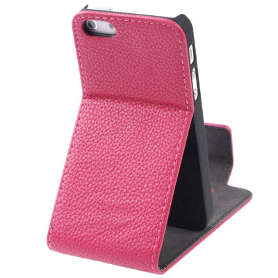 Litchi Texture Leather Case with Holder for iPhone 5 & 5s & SE & SE (Magenta)