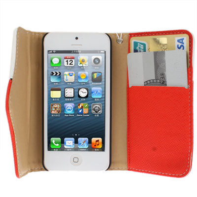 Zipper Double-open Style Leather Case with Credit Card Slot & Lanyard for iPhone 5 & 5s & SE & SE