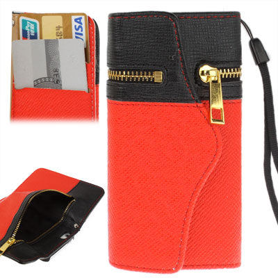 Zipper Double-open Style Leather Case with Credit Card Slot & Lanyard for iPhone 5 & 5s & SE & SE