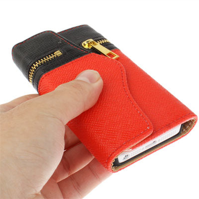 Zipper Double-open Style Leather Case with Credit Card Slot & Lanyard for iPhone 5 & 5s & SE & SE