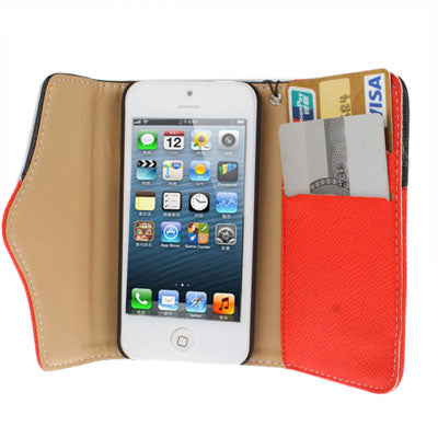 Zipper Double-open Style Leather Case with Credit Card Slot & Lanyard for iPhone 5 & 5s & SE & SE