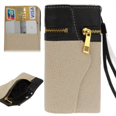 Zipper Double-open Style Leather Case with Credit Card Slot & Lanyard for iPhone 5 & 5s & SE & SE