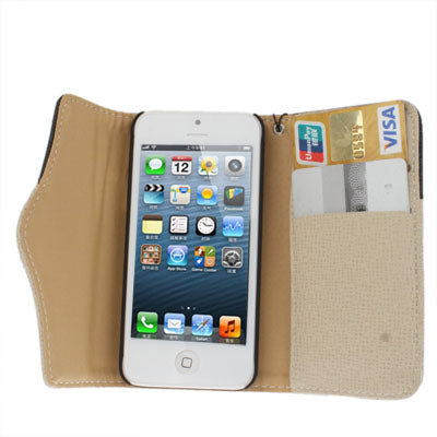 Zipper Double-open Style Leather Case with Credit Card Slot & Lanyard for iPhone 5 & 5s & SE & SE