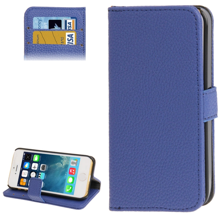 Litchi Texture PU Leather Case with Credit Card Slots & Holder for iPhone 5 & 5s & SE & SE