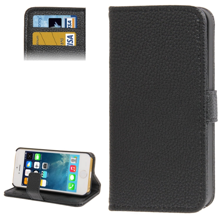 Litchi Texture PU Leather Case with Credit Card Slots & Holder for iPhone 5 & 5s & SE & SE