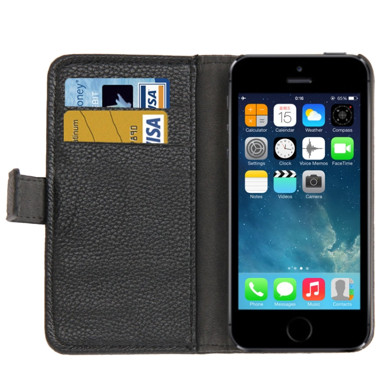 Litchi Texture PU Leather Case with Credit Card Slots & Holder for iPhone 5 & 5s & SE & SE