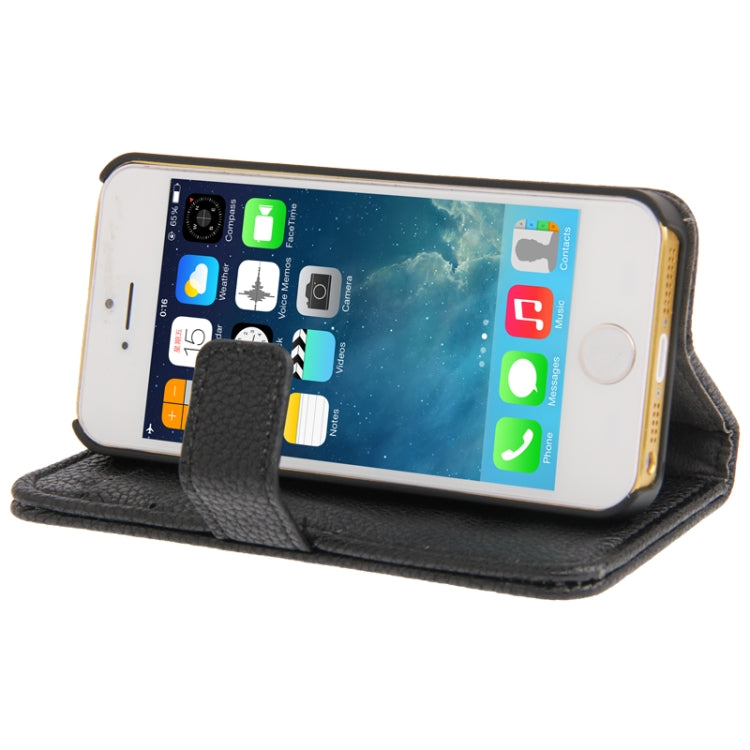 Litchi Texture PU Leather Case with Credit Card Slots & Holder for iPhone 5 & 5s & SE & SE