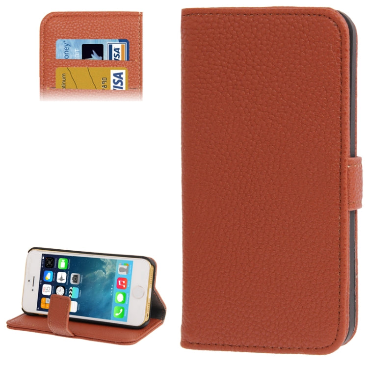 Litchi Texture PU Leather Case with Credit Card Slots & Holder for iPhone 5 & 5s & SE & SE