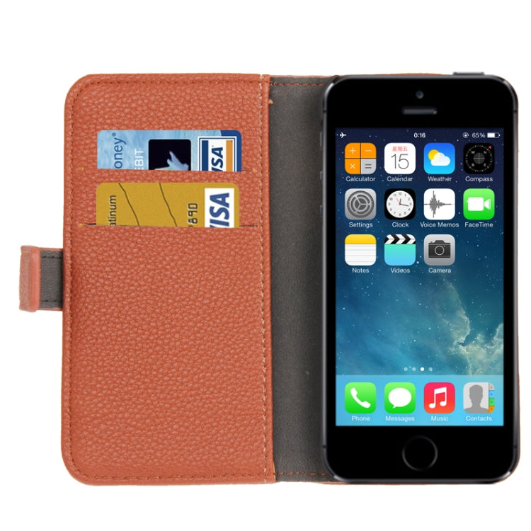 Litchi Texture PU Leather Case with Credit Card Slots & Holder for iPhone 5 & 5s & SE & SE