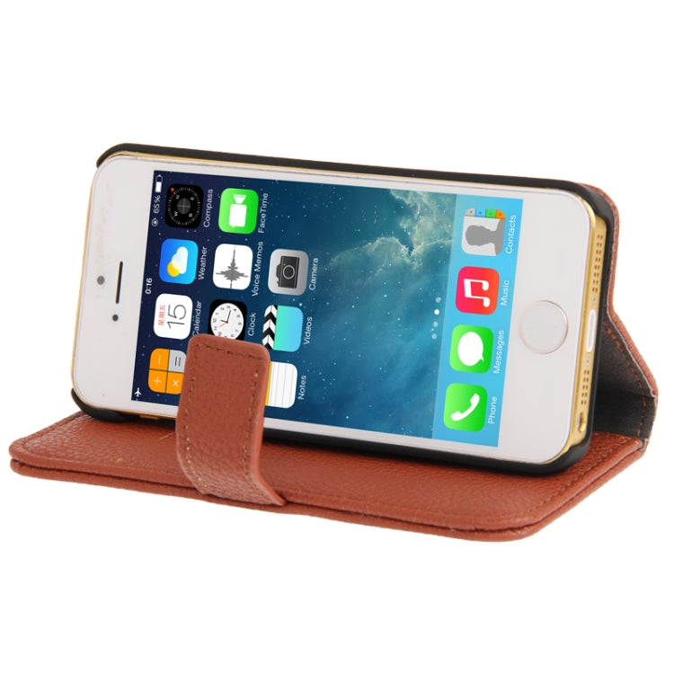 Litchi Texture PU Leather Case with Credit Card Slots & Holder for iPhone 5 & 5s & SE & SE