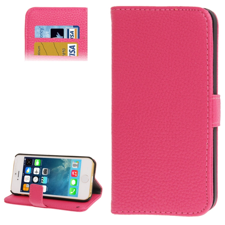 Litchi Texture PU Leather Case with Credit Card Slots & Holder for iPhone 5 & 5s & SE & SE